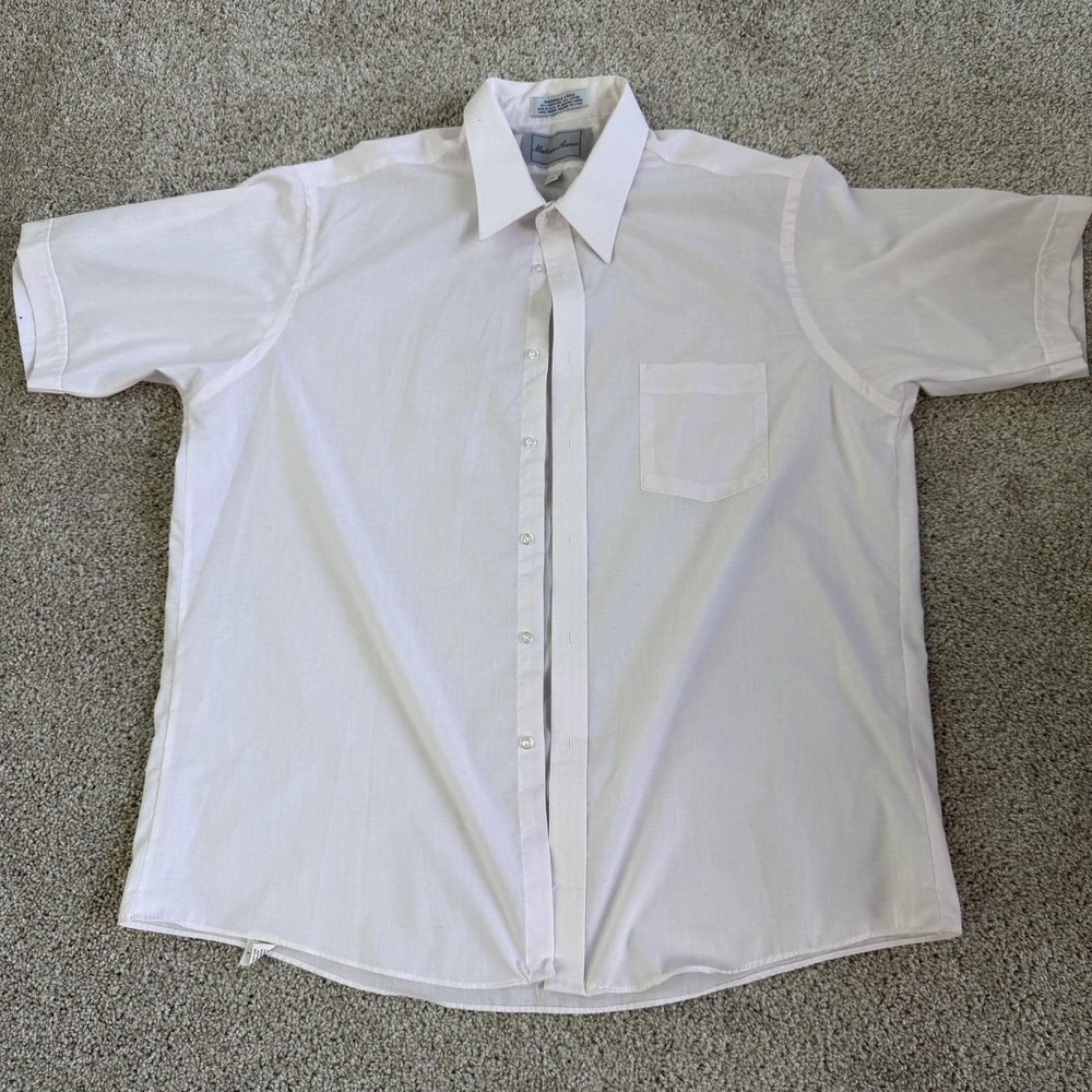 Vintage Madison Avenue Dress Shirt Mens 17.5 White Short Sleeve Wrinkle Free USA